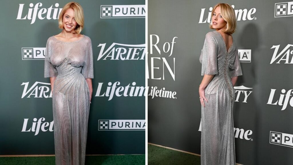 sydney sweeney silver dress